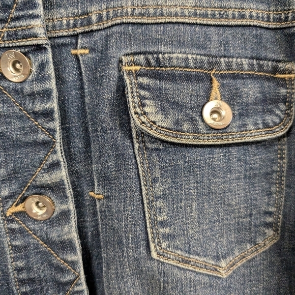 LEE PLATINUM Trucker Jacket Denim Blue Jean Fitted Cropped Stretch Medium - Picture 5 of 9